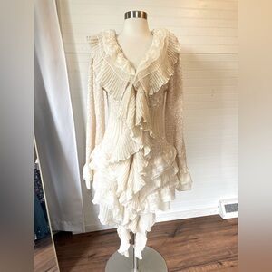 Simply Couture Cream Ruffled Cardigan EUC
